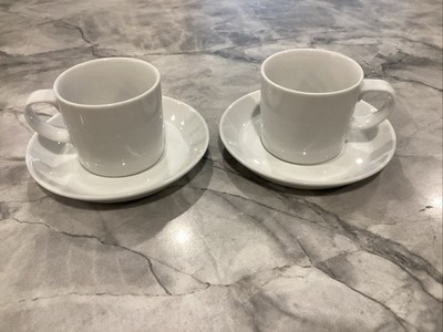 2-Crate & Barrel White Espresso 2 1/4  X 2 1/2  Cups And 4 3/4  Saucers￼