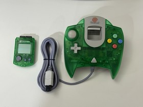 Official Sega Dreamcast Translucent Green OEM Controller Authentic & Memory Card