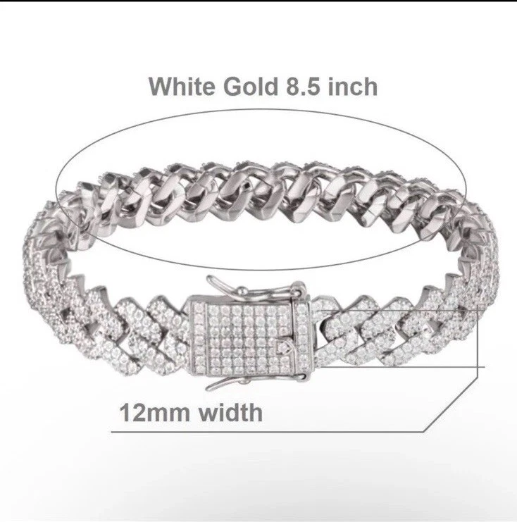 Brazalete de eslabones cubanos Miami completamente helado de 8,5 pulgadas chapado en oro blanco de 18 quilates con circonita cúbica Foto 4 de 4