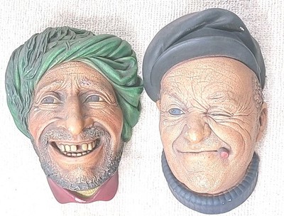 Bossons Collectible Smiling Teeth Man Turban Head & Boatman Chalkware 1960s 