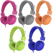 5 Pack Dark Colors Kids Headphones With Microphone 85dB Volume Limit