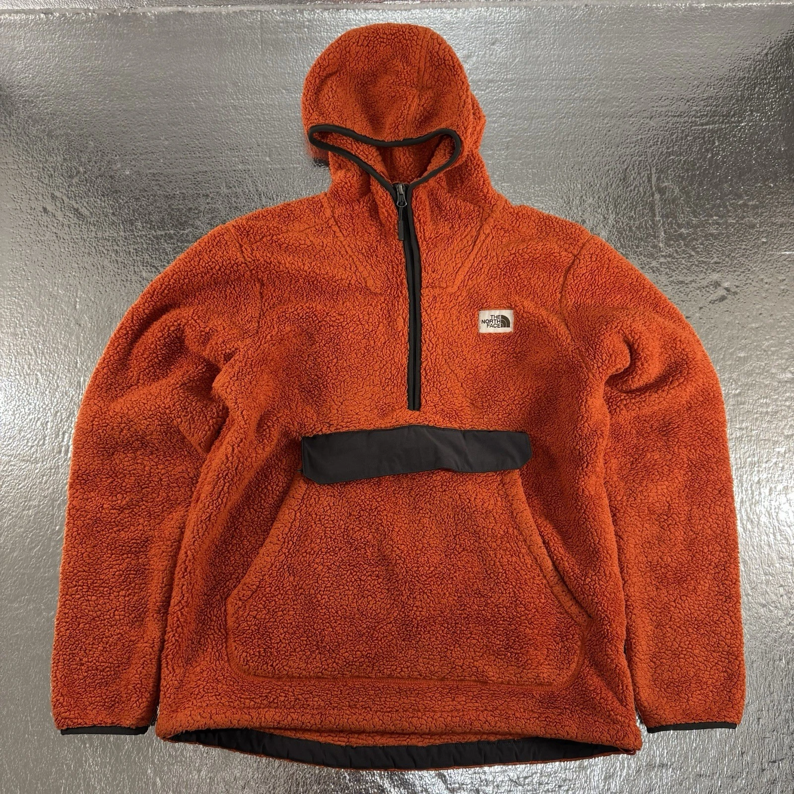 The North Face Mens M Rust Orange Campshire Sherpa Fleece Pullover Hooded Jacket
