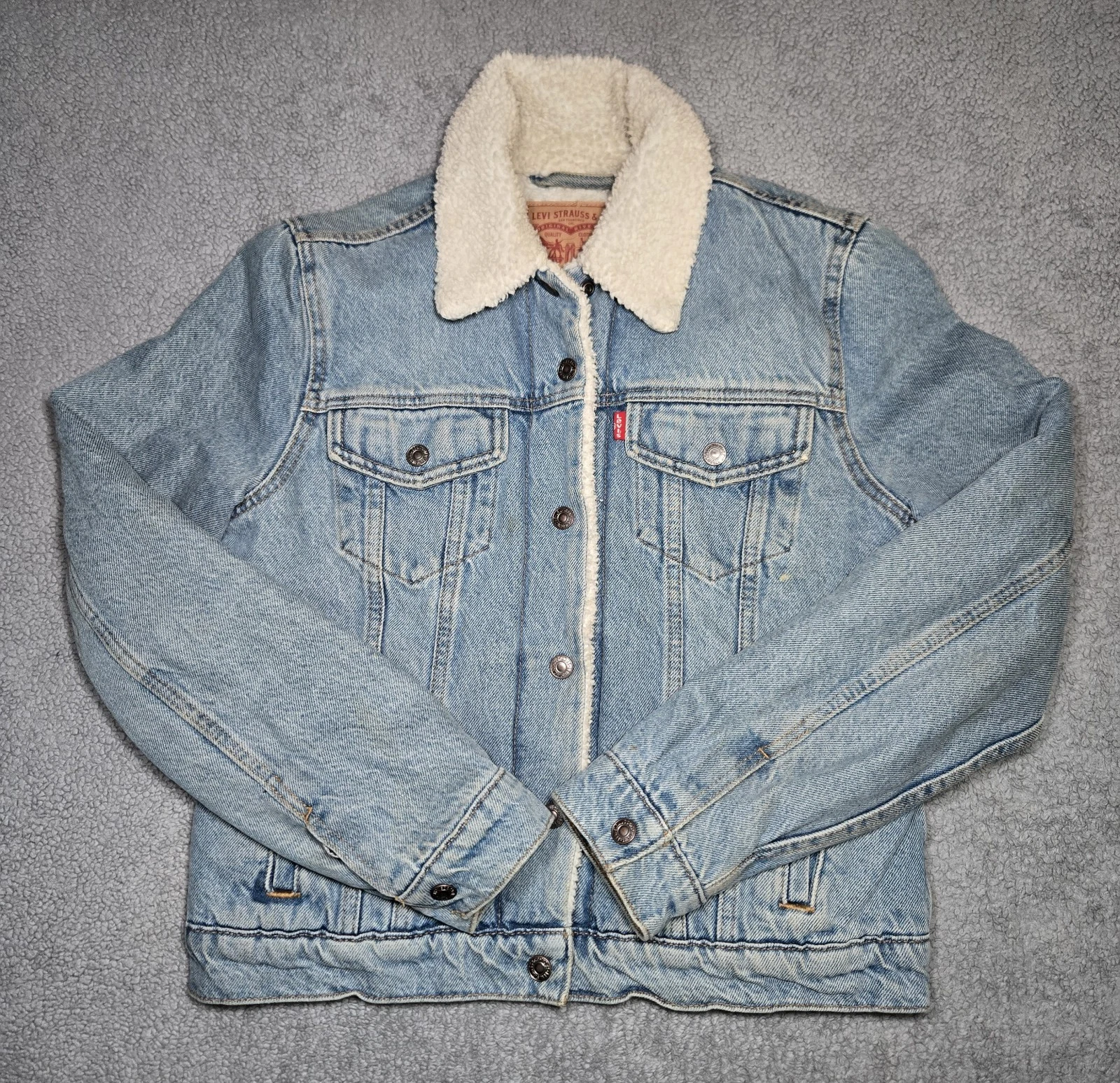 Levis Denim Jacket Adult Medium Light Wash Fleece Lined Jean Trucker Men