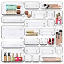 Clear Drawer Organizer Set - 25 Piece Plastic Storage Bins for Desk, Bathroom...