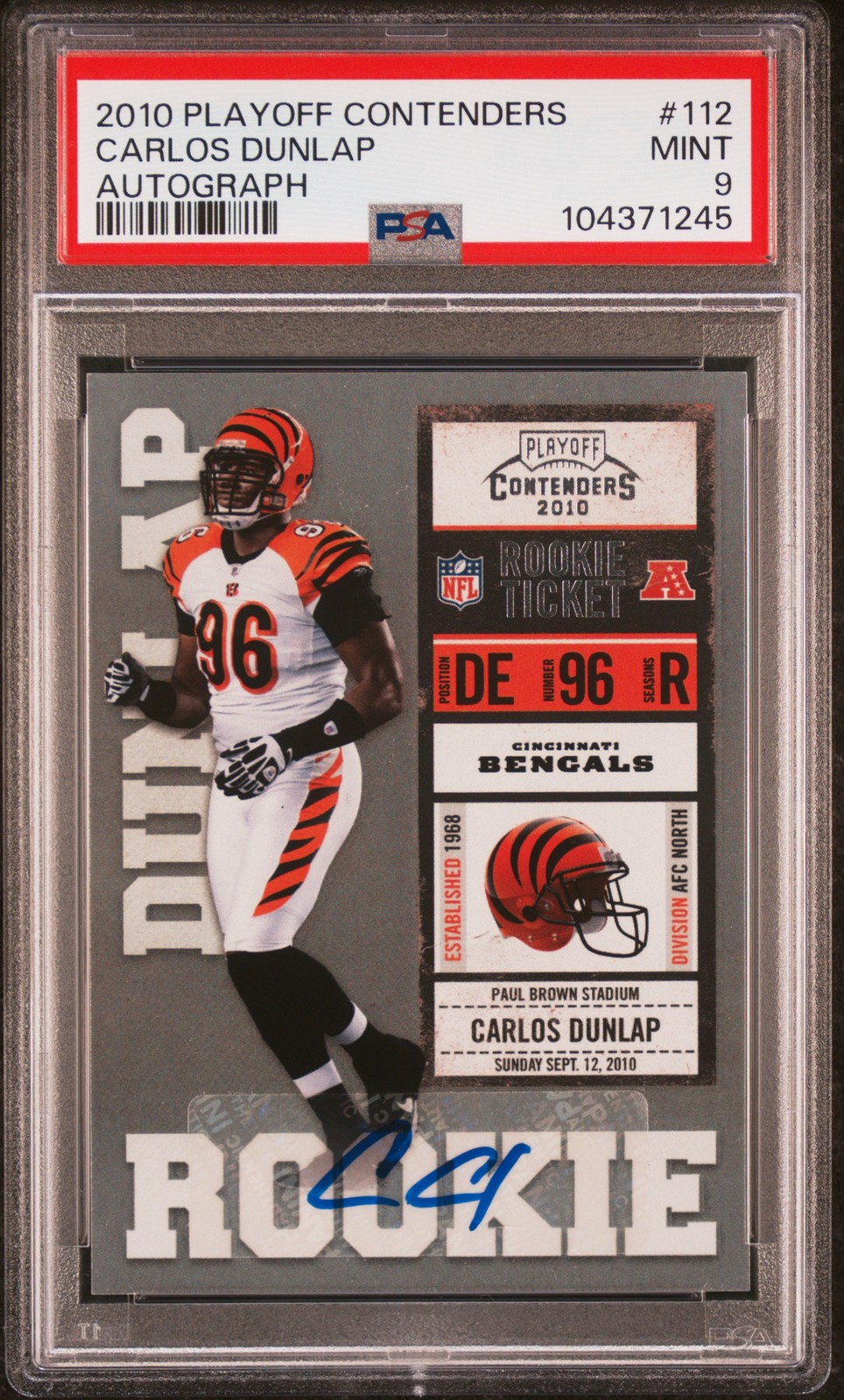 2010 PLAYOFF CONTENDERS AUTO #112 CARLOS DUNLAP PSA 9