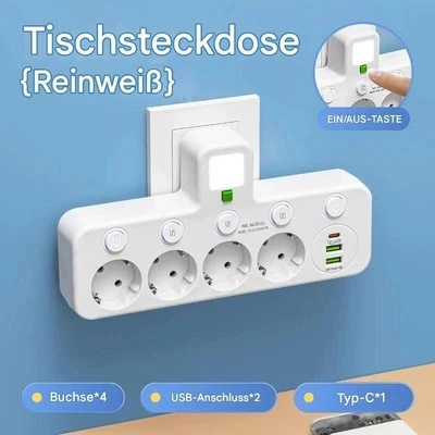 HOMTAS Enchufe de 4 compartimentos UE enchufe múltiple regleta de enchufes adaptador con USB NUEVO
