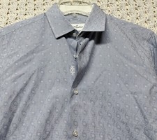 Robert Graham Shirt Men Size 39 15.5 Blue Geometric Button Up Long Sleeve Collar