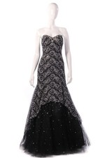 Morilee by Madeline Gardner Prom Evening Dress Strapless Full Skirt Black and Si
