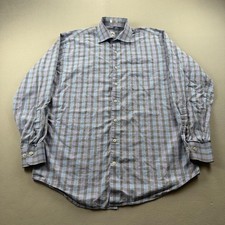Peter Millar Dress Shirt Mens Large Blue Plaid Checkered Button Up Long Sleeve