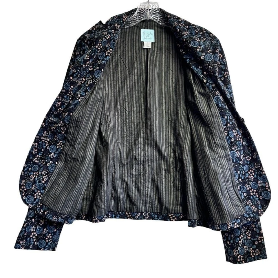 Chaqueta Blazer Kimchi Azul Para Mujer Floral Azul Marino Rosas Estructurada Clásica Retro M Foto 3 de 4