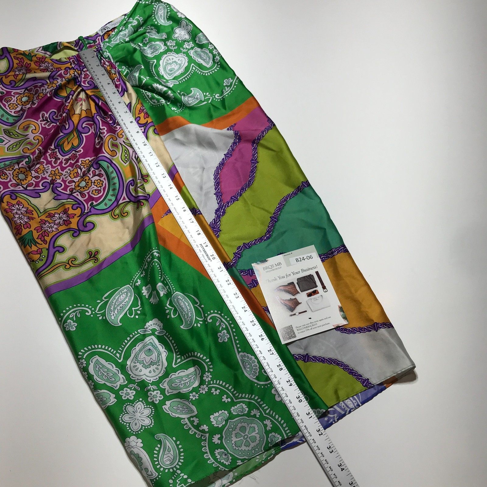 Zara Multicolor Patchwork Front Slit Satin Midi K… - image 12