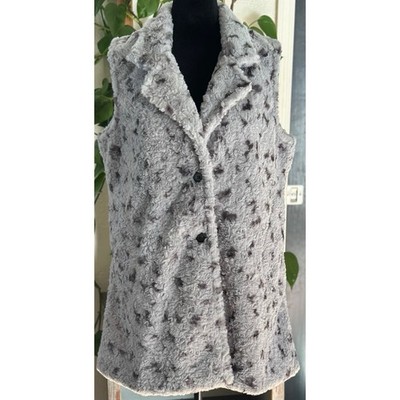 Faux Fur Mobwife Vest Gray Spotted Plush Longline Statement Satin Lined NWT M
