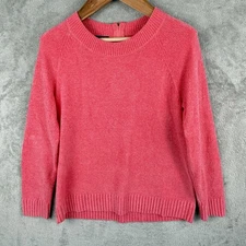 Talbots Chenille Sweater Womens LP Petite Pink Minimalist Cozy Ribbed Trim Basic