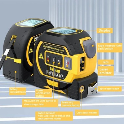 Laser-Maßband 3-in-1 Digital Entfernungsmesser Stahlband vielseitig