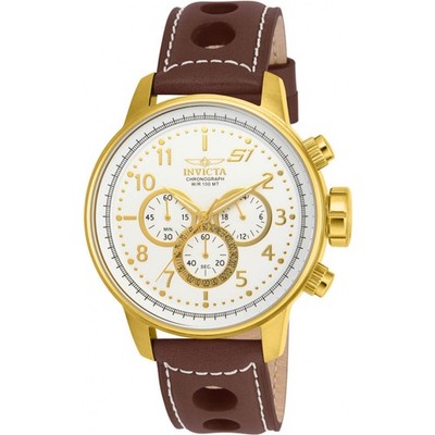 Invicta Men's Watch S1 Rally White and Gold Tone Dial Brown Leather Strap 16011