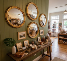 Vintage Bullseye Convex Mirror Brass Gold Round Mid Century Modern Wall Decor