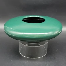 Vintage Haeger Floral Pottery Flat Vase Deep Forest Green Glossy Squat 3.5"x10"