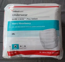 Cardinal Health Underwear 2XL 60-80" 12 Ct Pull-Ups Heavy Absorb Sure Care Plus