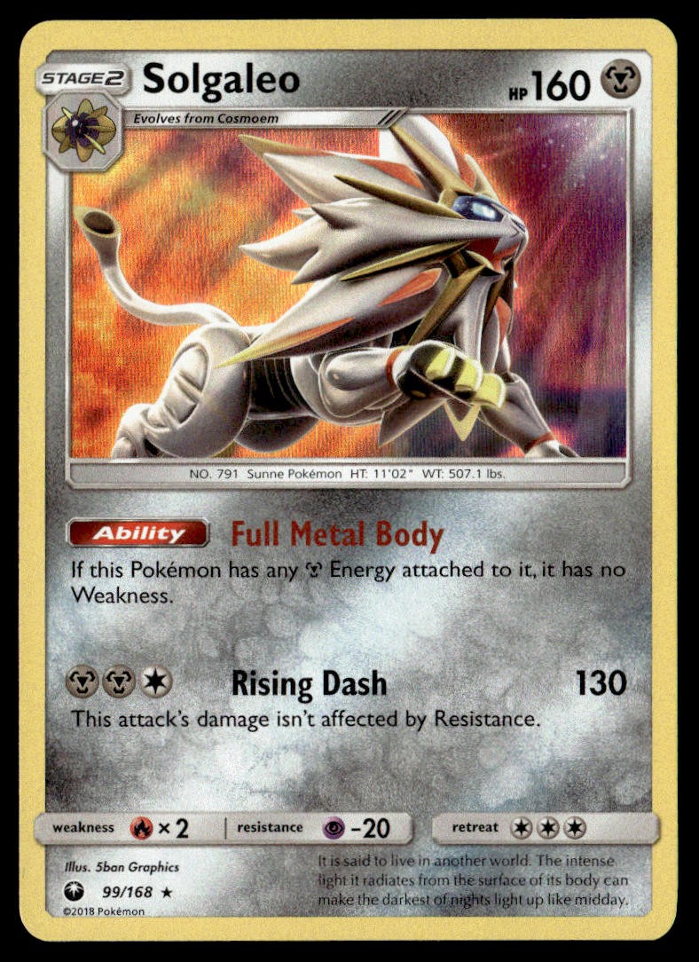 Solgaleo 99/168 SM - Celestial Storm Holo Rare English Pokemon Card