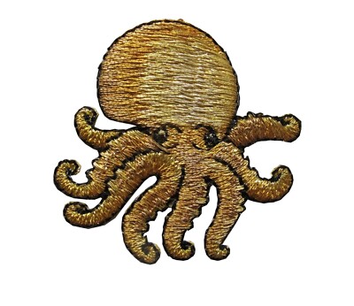 #3290 Gold Ocean, Sea Octopus Embroidery Iron On Applique Patch