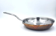 Vintage Paul Revere Ware USA Solid Copper Stainless Steel Skillet Pan 10"