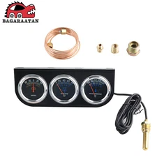Black Triple Gauge Set Water Temp Oil Pressure AMP Meter Mechanical 2'' 52mm