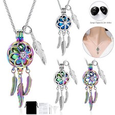 Hollow Dream Catcher Urn Necklaces for Ashes with Feather Memorial Urn Pendant