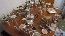 APPROXIMATELY  9  SILVER PLATE TEA SETS AND MORE ITEMS ALLL GOOD CONDITION