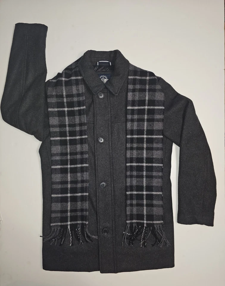 Dockers Men’s Wool Blend Walking Coat W/ Detachable Scarf, Charcoal Size S  - Image 2 of 4