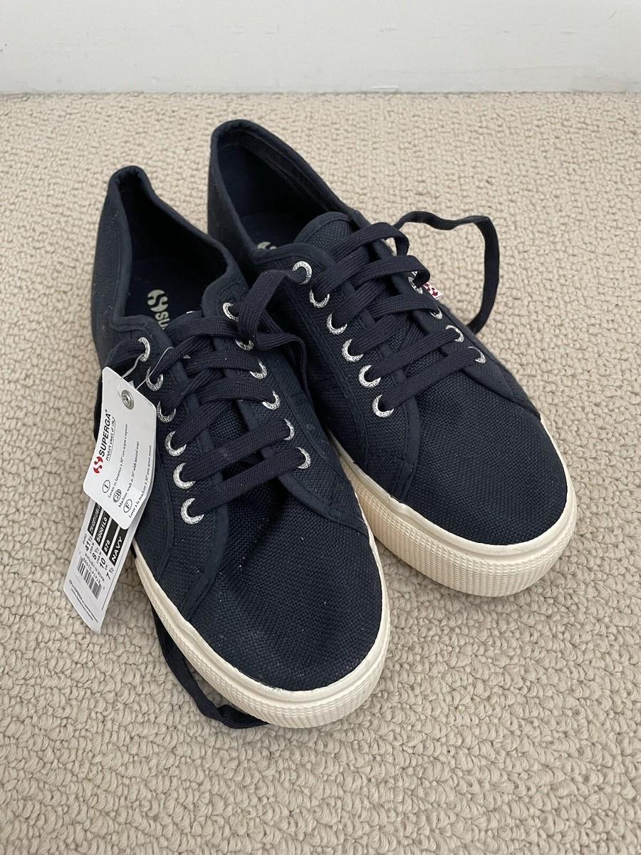 SUPERGA Women's Navy Blue Platform Sneakers Size UK
