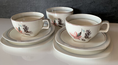 Vintage Midwinter Stylecraft Trios 2 Tassen Untertassen Beilagen Kuchenteller & Zuckerdose