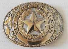 The State of Texas - Star Flag Brass Tone Belt Buckle Made in The USA 3.5"x2.5"