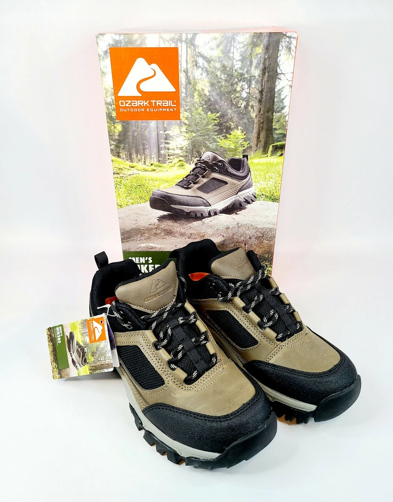 Ozark Trail Men's Stone Low Taupe Leather Hiking Boot Shoes Lightweight Size 7
