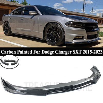For Dodge Charger SXT 15-2023 Front Bumper Lip Splitter Spoiler Kit Carbon Black