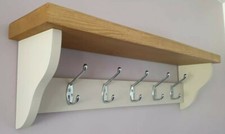 Coat Rack With Shelf Wall mounted  Handmade 5  Hooks Joa's White & Medium Oak 