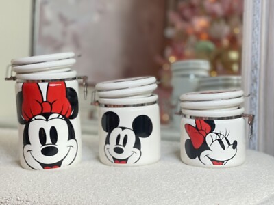 New Set Disney Mickey Minnie Mouse Hinged Kitchen Storage Cookie Jar  Canisters