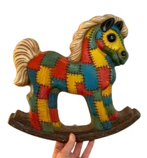 Vtg Homeco Patchwork Rocking Horse Nursery Wall Art Decor Hanging Grannycore