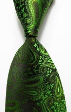 New Classic Paisley Green Black JACQUARD WOVEN 100 Silk Men's Tie Necktie