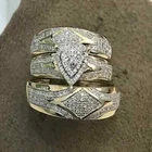 Bridal Trio Wedding Ring Set 14k Yellow Gold FN His Her 3 CT Lab-Created Diamond