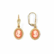 Boucles d'oreilles pendantes "camée" bord travaillé plaqué or 750/000 garanti