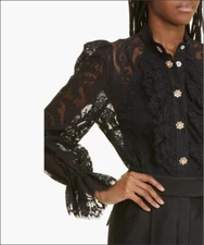 NWT Zimmermann Blouse Top Black Lace Rhineston Flower Snap Sz O US2 w/Camisole