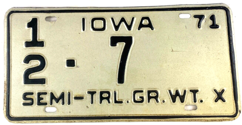 Vintage Iowa 1971 Semi-Trailer License Plate 12-7 Butler Co Garage Wall ...