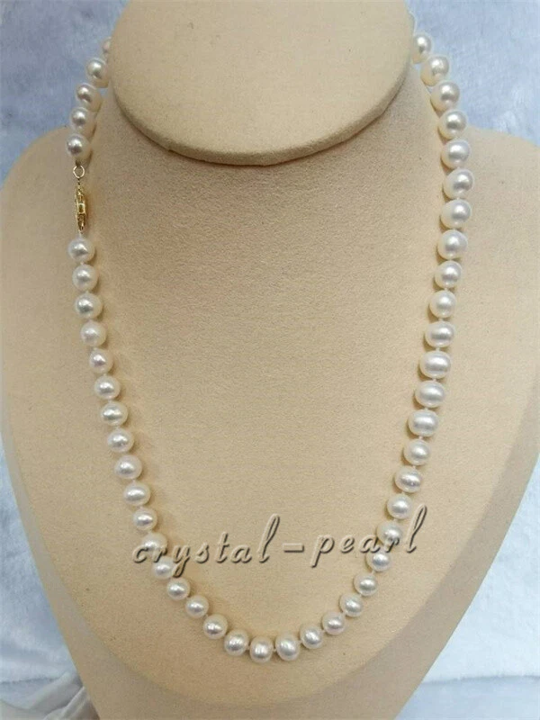 20” 18“  AAAA Japanese Akoya 7-7.5 mm white pearl Necklace 14K Yellow Gold clasp - Image 2 of 4
