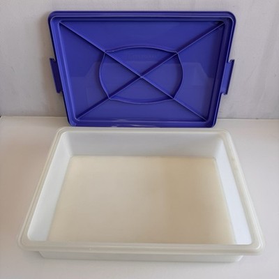 Vintage Tupperware rechteckiger Tortenheber Träger blau luftdicht Aufbewahrungswanne