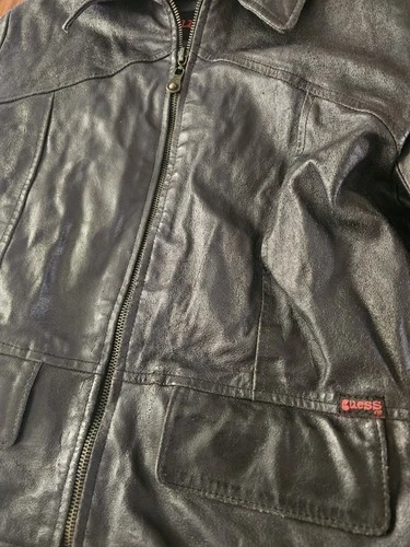 Vintage Guess Genuine Leather Black Motorcycle Jacket Women's S. Front Pockets image 4