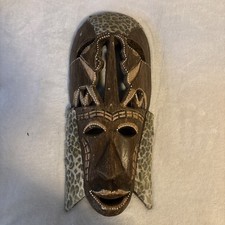 Bali Wood  Fabric Tribal Mask Ethnic Folk Art Wall Hanging Handmade see pics