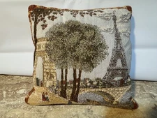 Flemish Tapestries Paris Eiffel Tower Design Cotton Tapestry Pillow Cover 8”