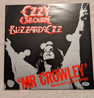 Ozzy Osbourne Blizzard of Ozz Mr Crowley Signed Record Cover PSA