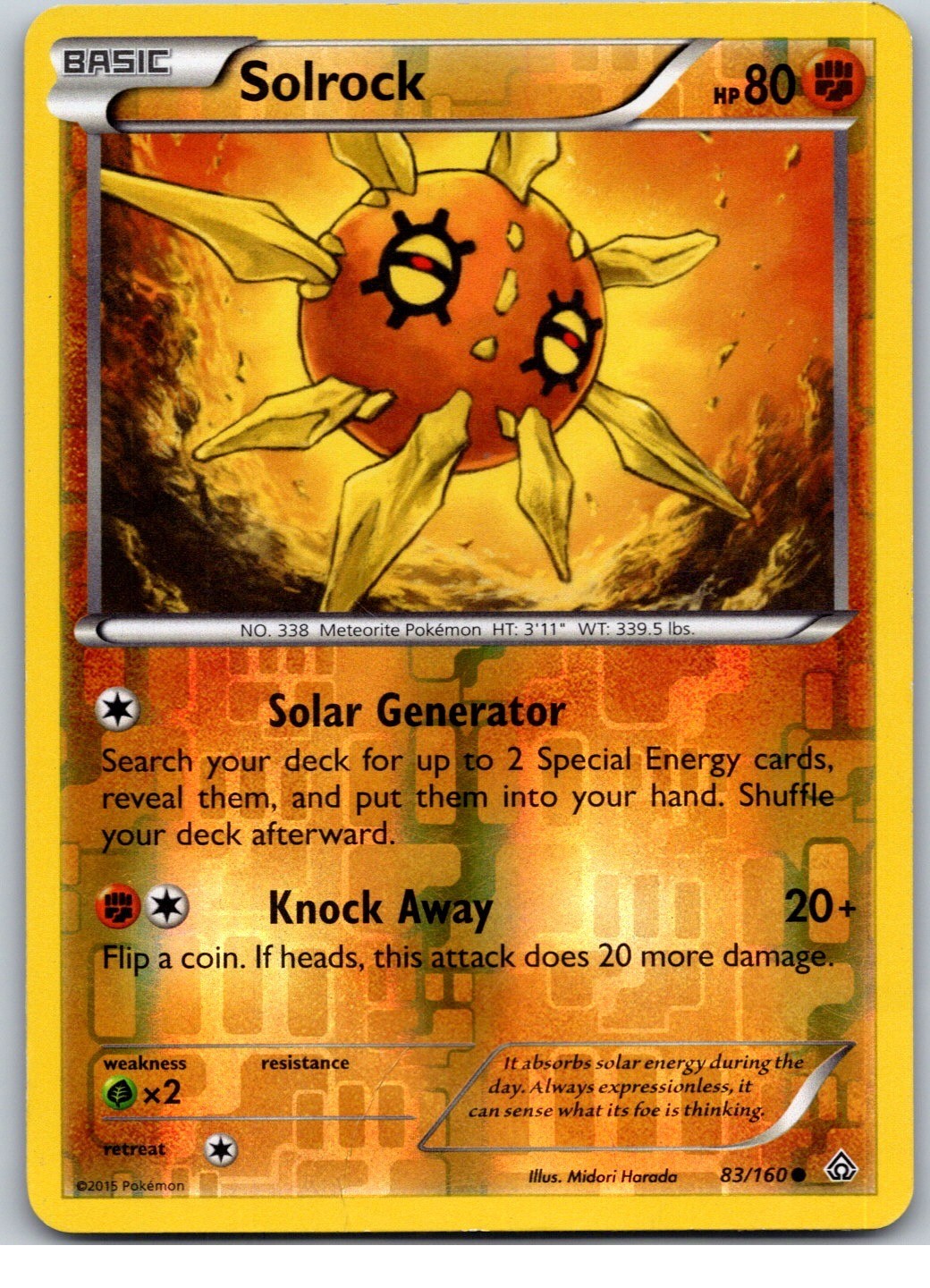 Solrock 83/160 Primal Clash Pokemon Reverse Holo DMG