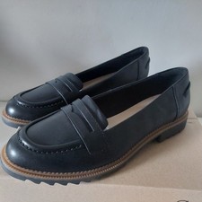 Image of CLARKS GRIFFIN MILLY WOMENS BLACK LEATHER FLAT SLIP-ON LOAFERS SHOES UK SIZE 7